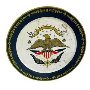 Vintage 19 Inch Tin Metal Serving Tray by Stoyke American Eagle Design - HN